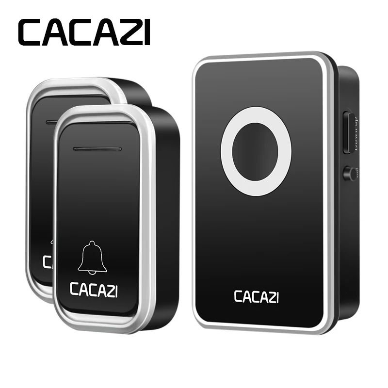 

CACAZI Wireless Doorbell Waterproof LED Light 2 Button 1 Receiver US EU UK Plug 300M Remote Home Cordless DoorBell 38 Chimes