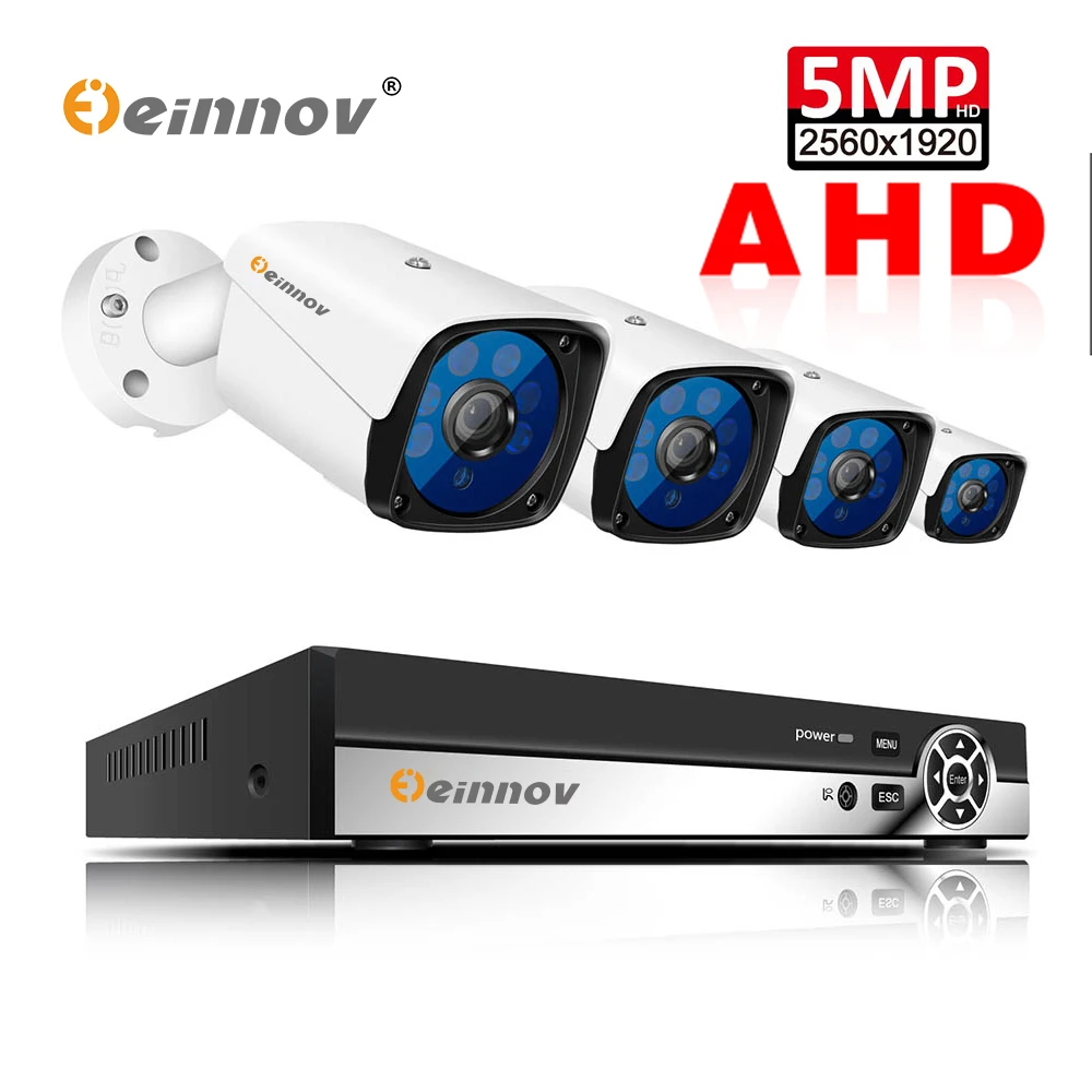 Einnov CCTV камера системы 4CH 5MP AHD камера безопасности DVR комплект CCTV Водонепроницаемая наружная домашняя система видеонаблюдения 2 ТБ HDD