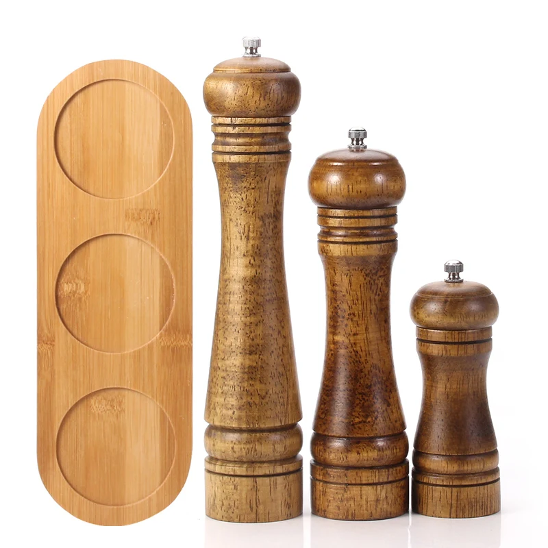 

Pepper Grinder & Salt Mills, 5/8/10 inch and Bamboo Tray, Adjustable Ceramics Grinder Rotor, Kitchen Gadgets