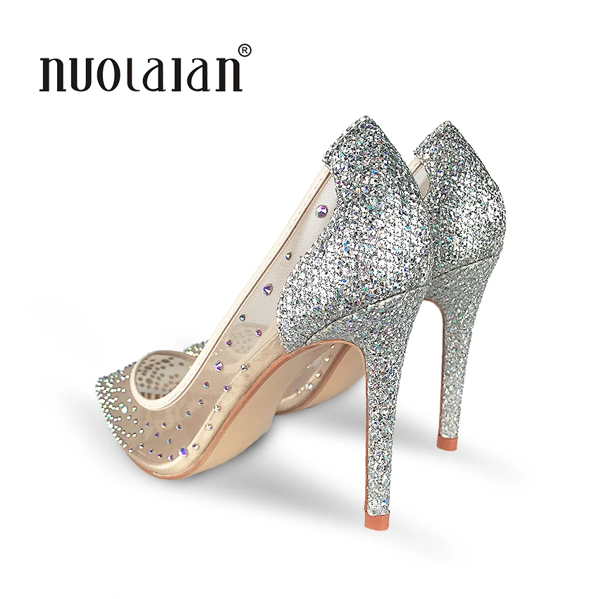 Cena Najwyższej jakości wysokie obcasy buty 2018 kobiety pompy Sexy Pointed Toe dżetów Party ślubne damskie buty