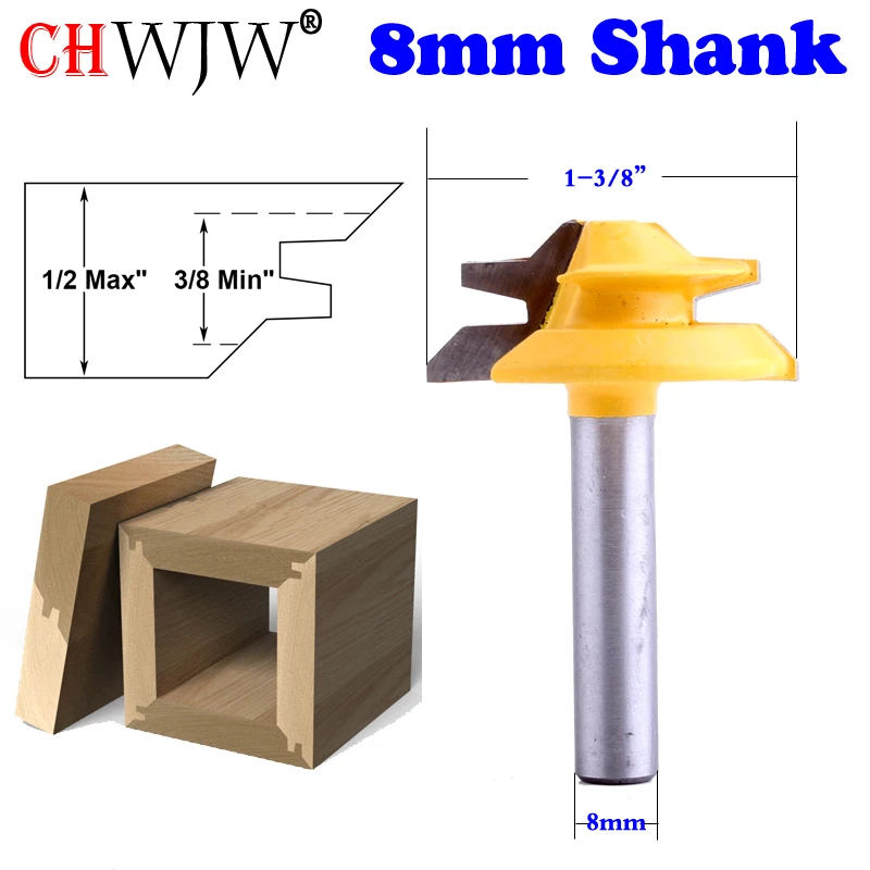  1PC 8mm Shank Lock Miter Router Bit Anti-kickback 45 Degree 1/2 3/4 Inch Stock Tenon Cutter for Woo