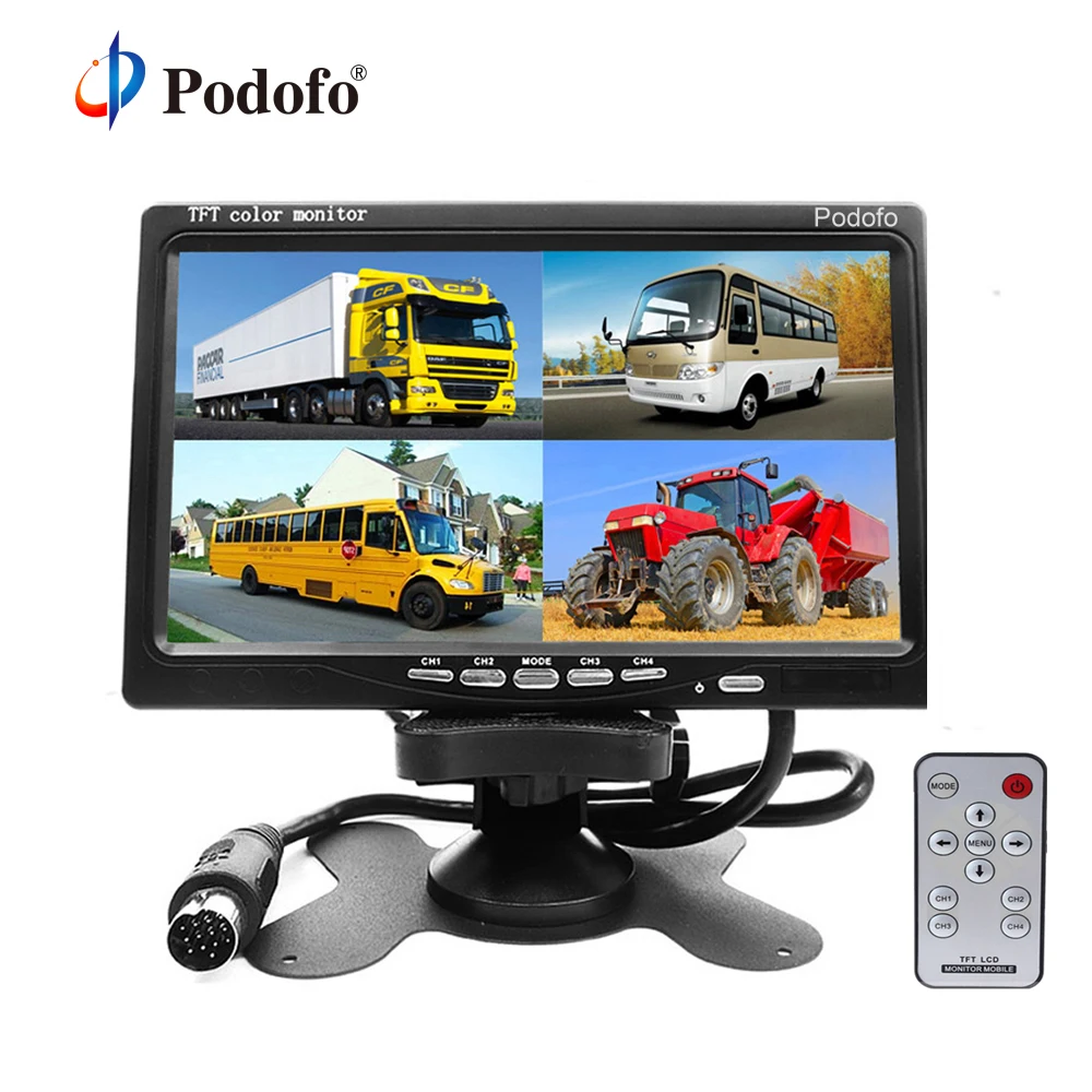 

Podofo 7" Split Quad Monitor TFT LCD Monitor Video Input PC Audio Video Display Front Rear Side View Camera Display Car-styling