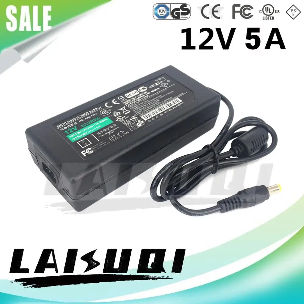 

1pcs 12V 5A power Adapter for led strip 5050 3528 5630 3014 12V5A 60W AC DC adaptor power supply for LCD Monitor 100V-240V