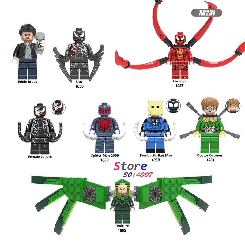

Single Female Venom Riot Eddie Brock Spiderman Carnage Vulture Doctor Octopus Bombastic Bag Man building blocks toys