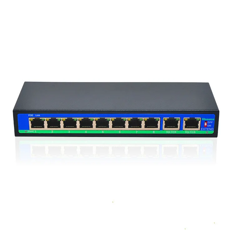 10 портовый poe коммутатор 8 + 2 источник питания 250 метров ethernet с передачей на