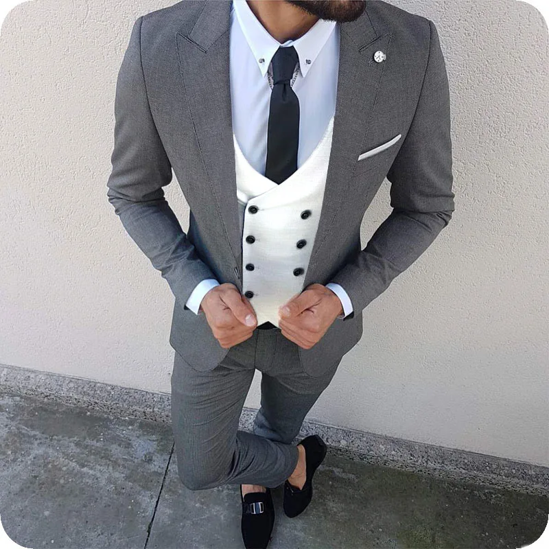 Комплект из 3 предметов мужской костюм, блейзер свадебные мужской костюм с брюками двубортный жилет приталенный костюм смокинг костюм Homme