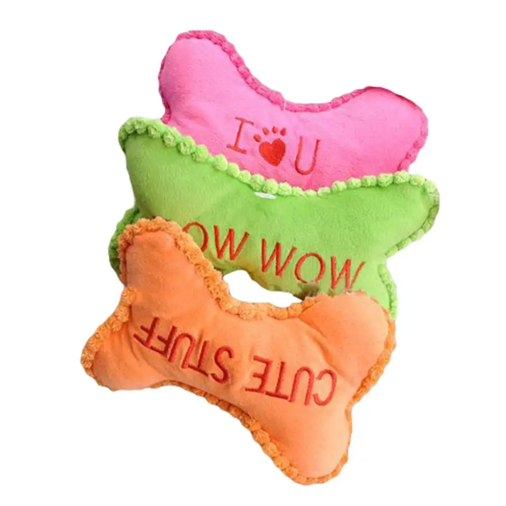 

Pet Chewing Toy Cute Bone Shape Letters Embroidered Squeaky Puppy Dog Chewing Pillow Pet Toy