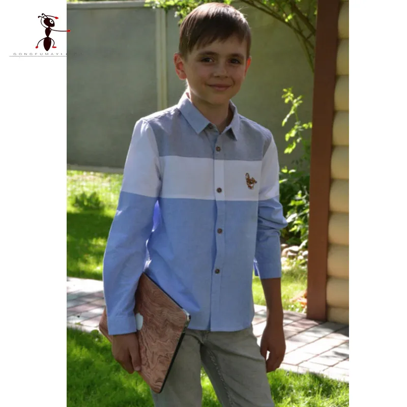  Kung Fu Ant Mixed Color Boys Shirts European Style Blue Yellow Full Sleeve Casual School Uniforms B