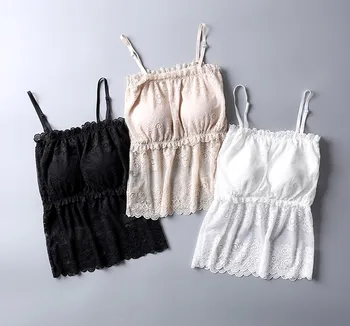 

1PC 100% Silk Women's Full Lace Padded Camisole Removable Pads Cami Top SG421