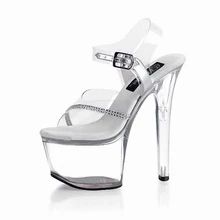 Новинка; сезон осень; Высокий Каблук 17 см; непромокаемая обувь на толстой подошве с кристаллами; пикантная Свадебная обувь с открытым носком для фотосессии; танцевальная обувь