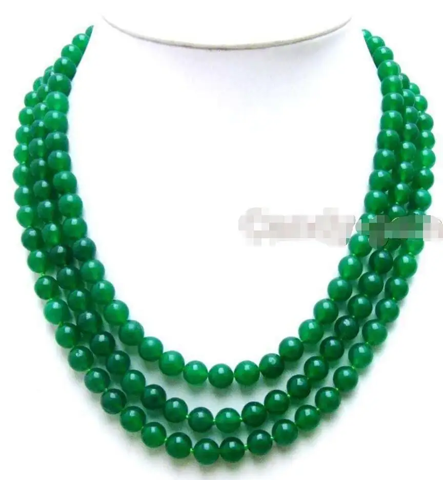 

Free Shipping >> SALE Small 8mm Round Dark Green jade 18 to 20" 3 Strands necklace
