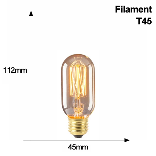 YNL ретро лампы Эдисона T185 T10 T45 40 Вт E27 220V нить накаливания винтажная лампочка эдисона подвесная люстра украшения - Цвет: T45 Filament