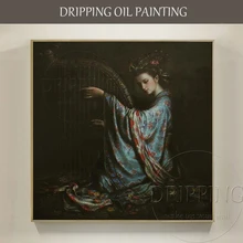 Top China Artist Hand-painted High Quality Traditional Chinese Beauty Playing Harp Oil Painting Classical Beauty Oil Painting fish butterfly china chinese traditional patterns painting tattoo reference book