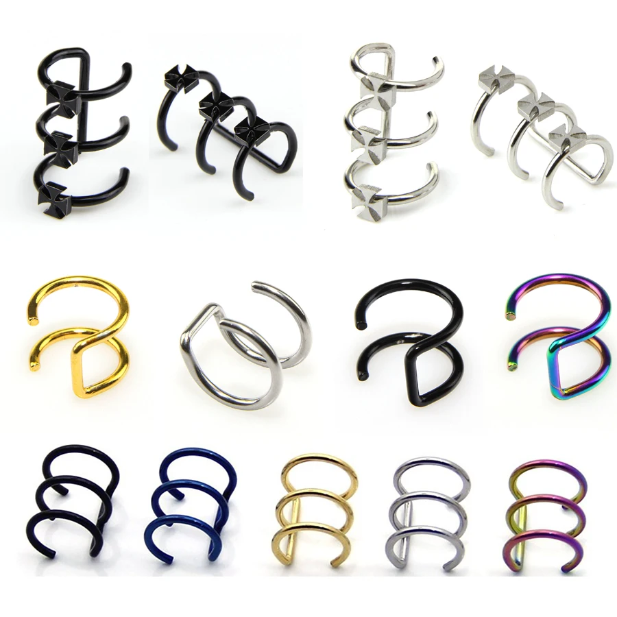 

1PC C Shape Fake Piercing Fake Earrings Ear Cartilage Clip-On Ring Helix Piercings Double C Clip On Closure Ring Body Piercings