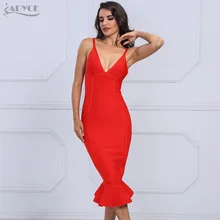 Adyce 2018 Verão Vestido Bandagem Mulheres Sexy Com Decote Em V Midi Sereia Spaghetti Strap Clube Vestido Da Celebridade Da Noite Vestido de Festa Vestidos