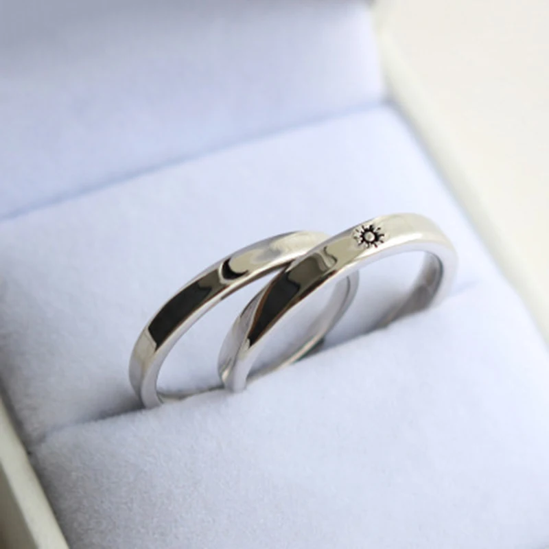 Qevila Fashion Silver color Ring Simple Style Moon Sun Love Adjustable Plate S925 Couple Rings For Girls Boy Best Friend Jewelry (4)