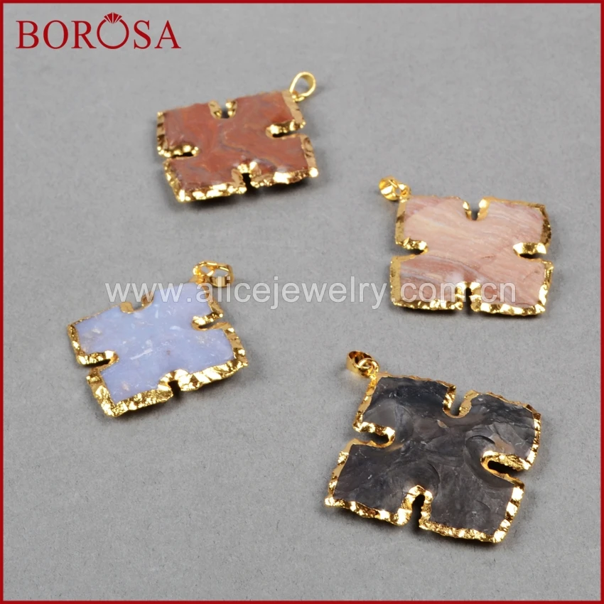 BOROSA 5 шт. Druzy Камень золотой кулон грубые натуральные драгоценные камни резной