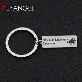 

Personalized Engraved Stay Safe Handsome I Love You Horse Fashion Keyring High Quality For Boyfriend Husband Keychain Gifts
