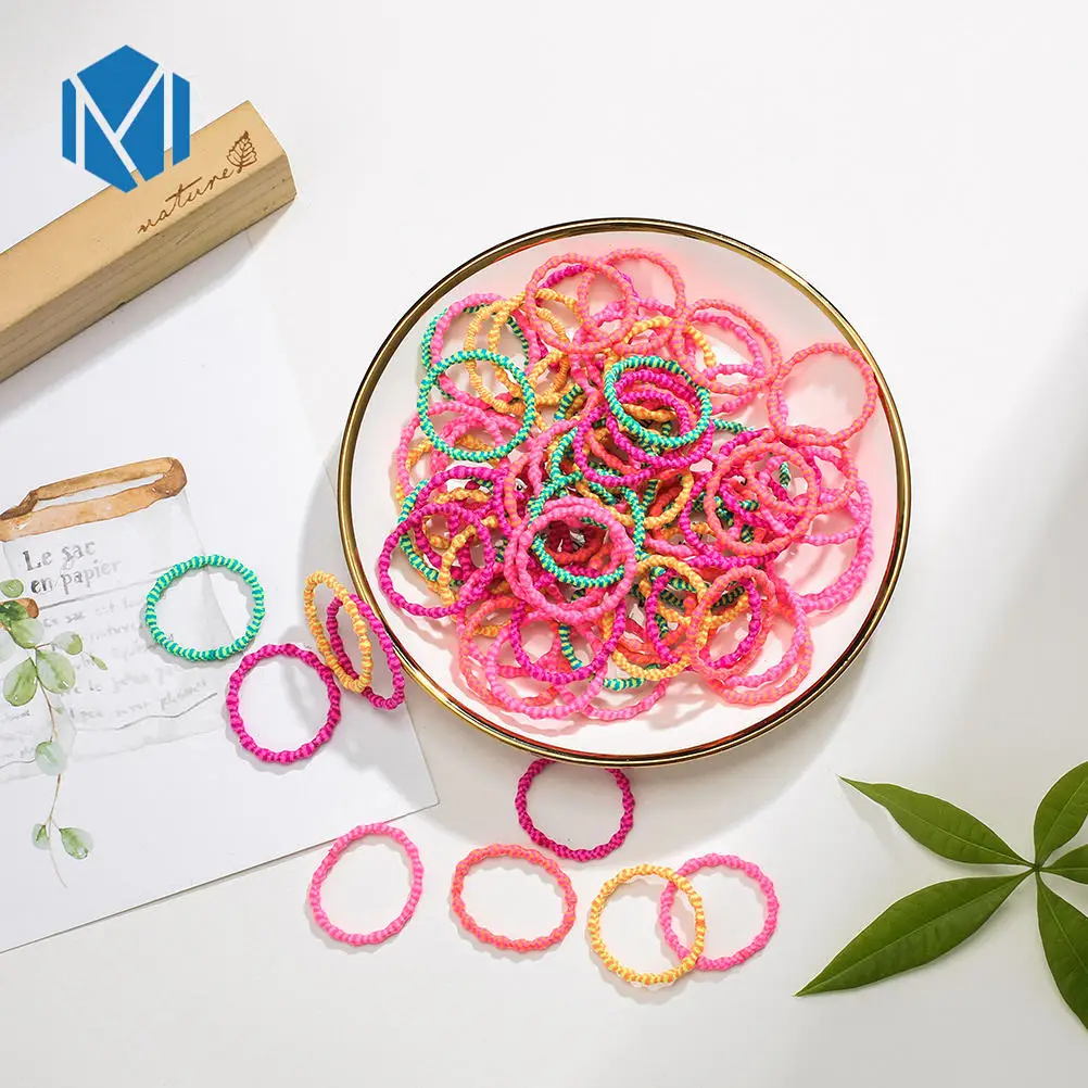 M MISM 100PCS/Lot Colorful Seamless Scrunchie For Children Cute Hair Accessories For Girls Kids Fashion Elastic Hair Band