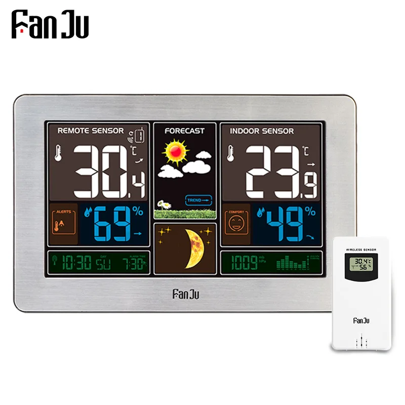 FanJu FJ3378Y метеостанция Температура Влажность беспроводной датчик Крытый Открытый гигрометр термометр настенный барометр