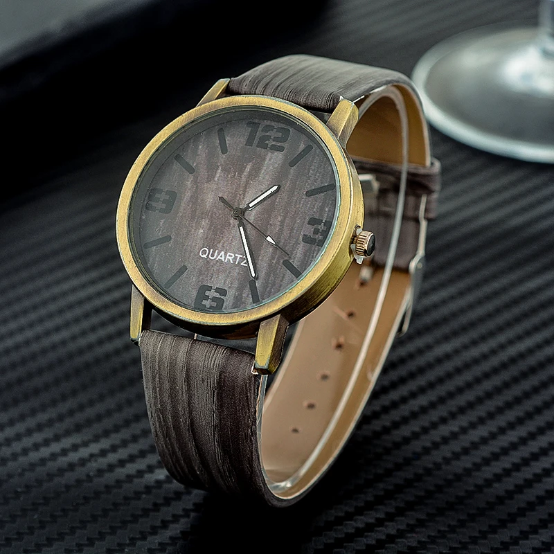 

Simulated Wooden Men's Watches Women Wood Leather Strap Quartz Wristwatch Women Wristwatch Clock Fashion Hour