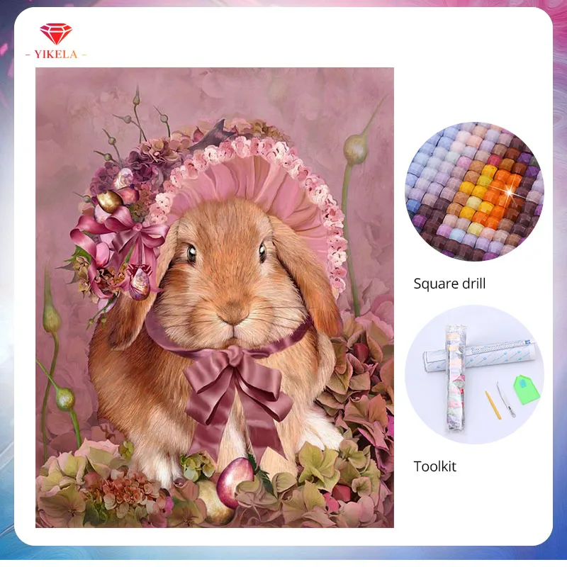 

YIKELA DIY Diamond Embroidery 5D Diamond Stitch Full Square Drill Easter Rabbit Diamond Painting Craft Wall Sticker Decoration