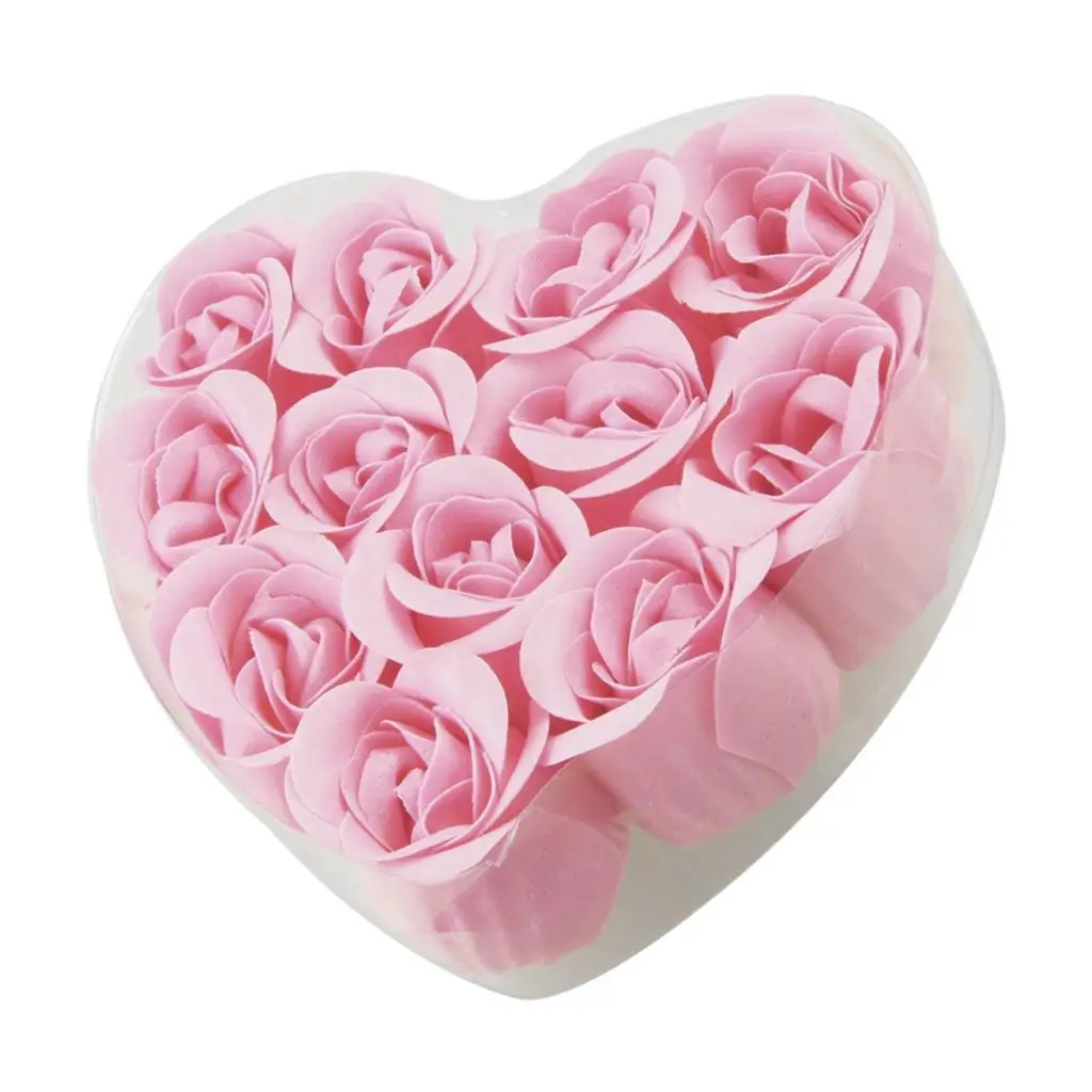 ABKM Горячая 12 шт купальный розовый цветок шиповника Лепесток мыло + коробка в форме сердца