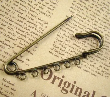 

500pcs 75mm Antique bronze Safety pin Brooch Pin with 6 hoop findings fit Charm Brooch Jewely
