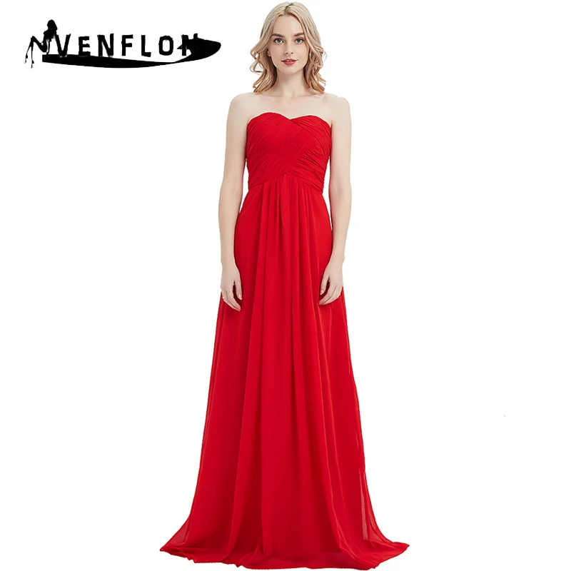 VENFLON 2019 Elegant Chiffon Bridesmaid Wedding Long Party Dress Women Summer Sexy Strapless Maxi Dresses Female Plus Size 3XL