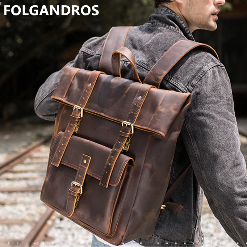 Brand Designer Genuine Leather Backpack Men Large Capacity Handmade