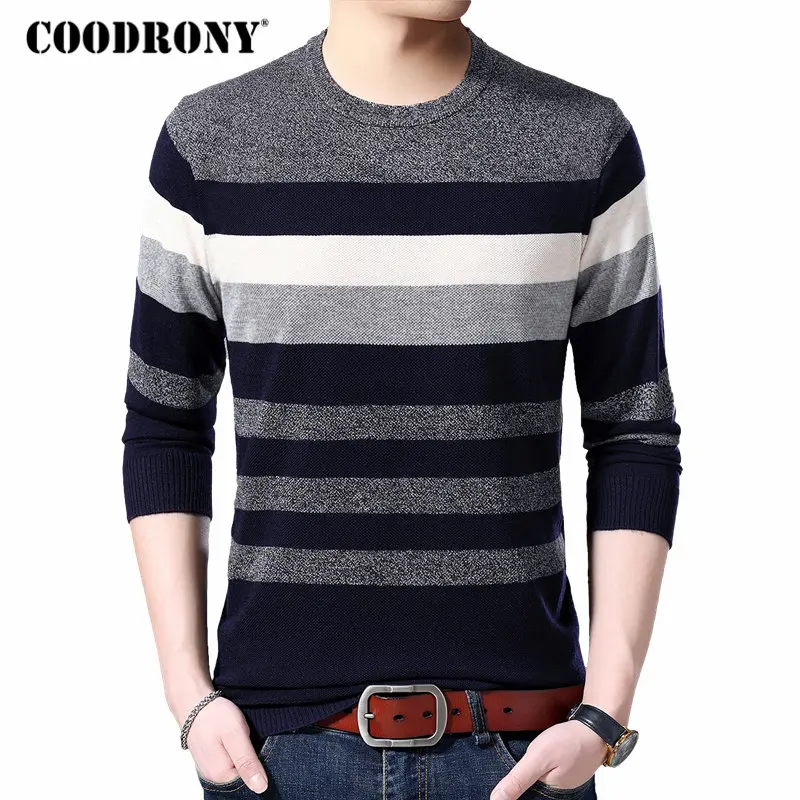 

COODRONY Sweater Men Knitwear Pull Homme Streetwear Casual Pullover Men Clothes Autumn Winter Wool Sweaters Striped Shirt 91051