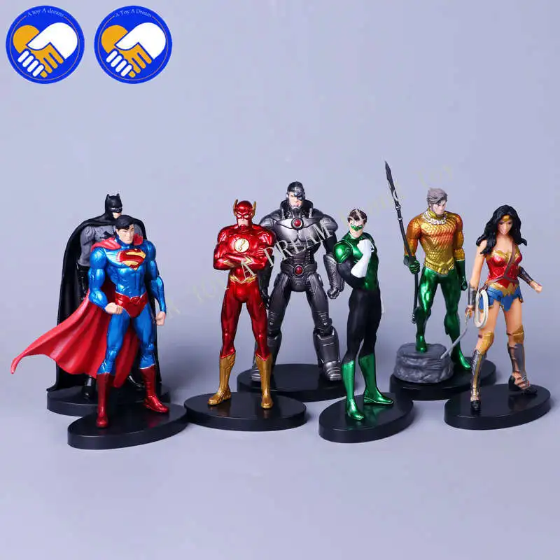 

7pcs/set 15-16cm DC Justice League Superman Batman Superhero Aquaman The Flash Wonder Woman Cyborg Movies Figures Model Gifts