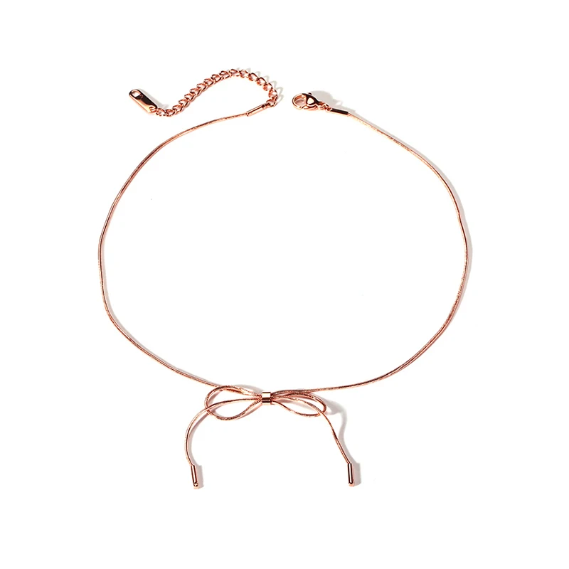 

Women's Snake Chain Bow Choker Necklace Stainless Steel Girl Trendy Sweet Thin Little Bow-tie Jewelry in Gold Black Rose Golden