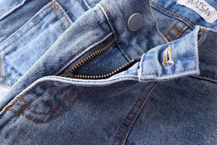 2019 новые винтажные свободные прямые джинсы с высокой талией женские синие джинсовые брюки контрастная прошивка карманы джинсовые брюки
