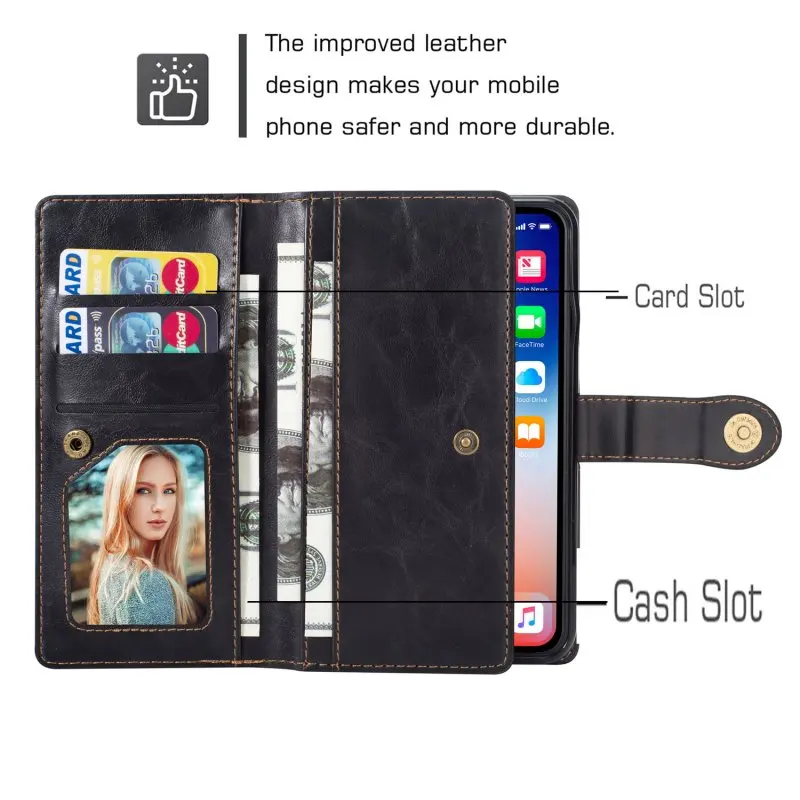 Wallet Case for iPhone XS Case Leather Vintage Flip Cover for iPhone 6 6s 7 8 Plus X XR XS Max Cases Card Holder Multi Function (52)