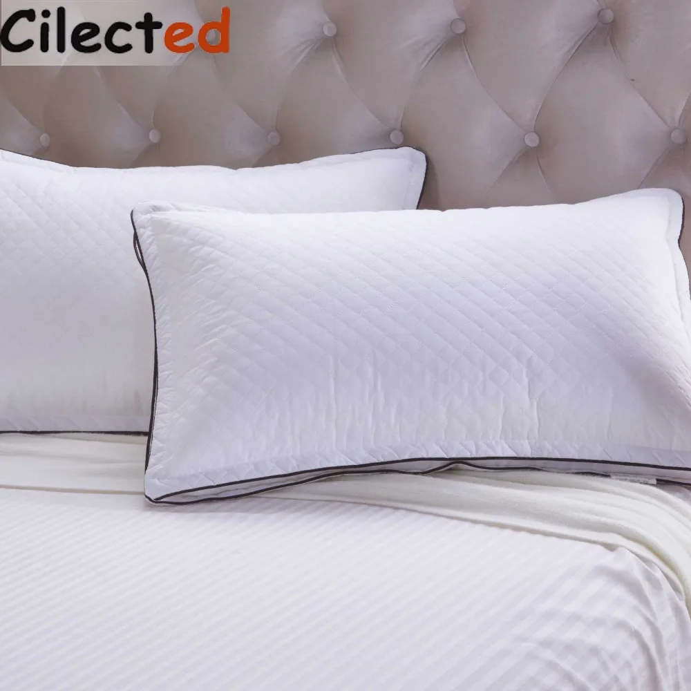 

Cilected Black White Solid Feather Fabric Sleeping Pillow Soft Hotel Bedding Neck Down Alternative Health Care Pillow 48x74cm