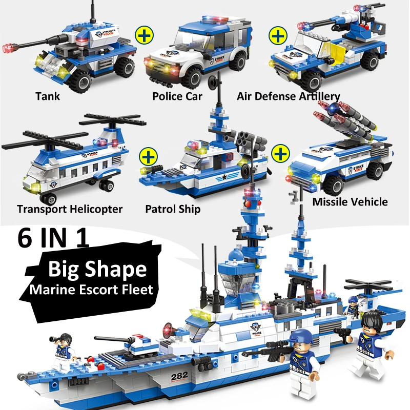 

1230PCS 6 IN 1 Bigger Shape Small Building Blocks With 6PCS Figurines Toy For Children Above 6 Years Old City Police Bricks