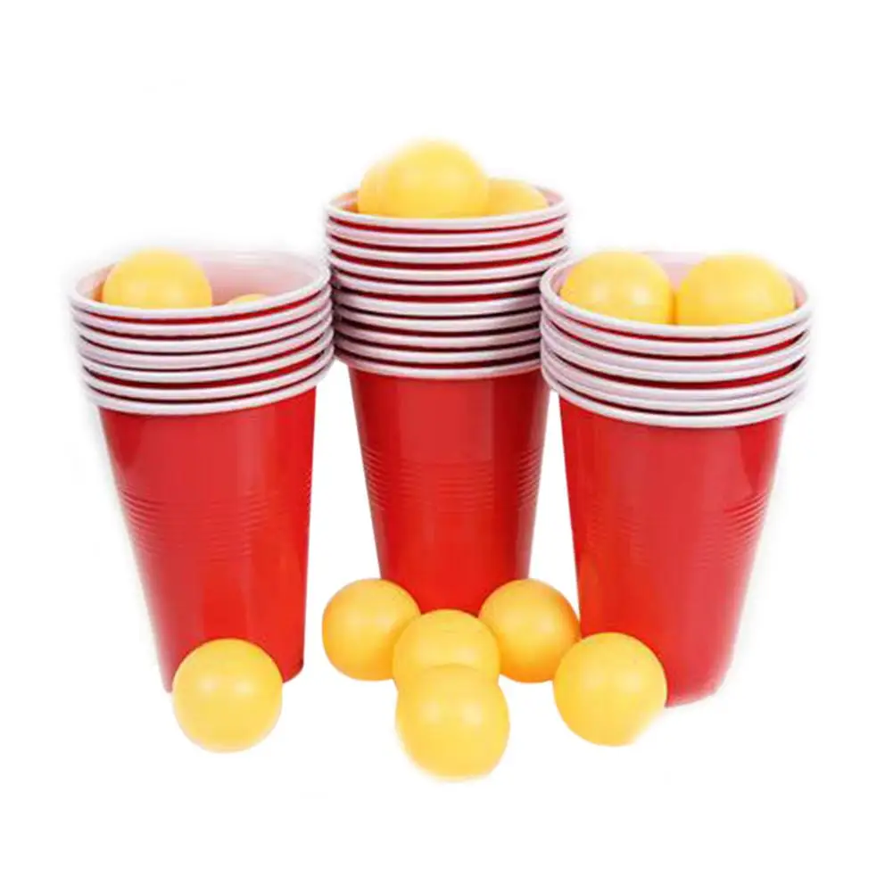 pong conjunto 24 copos vermelhos & bolas de ping pong amarelo