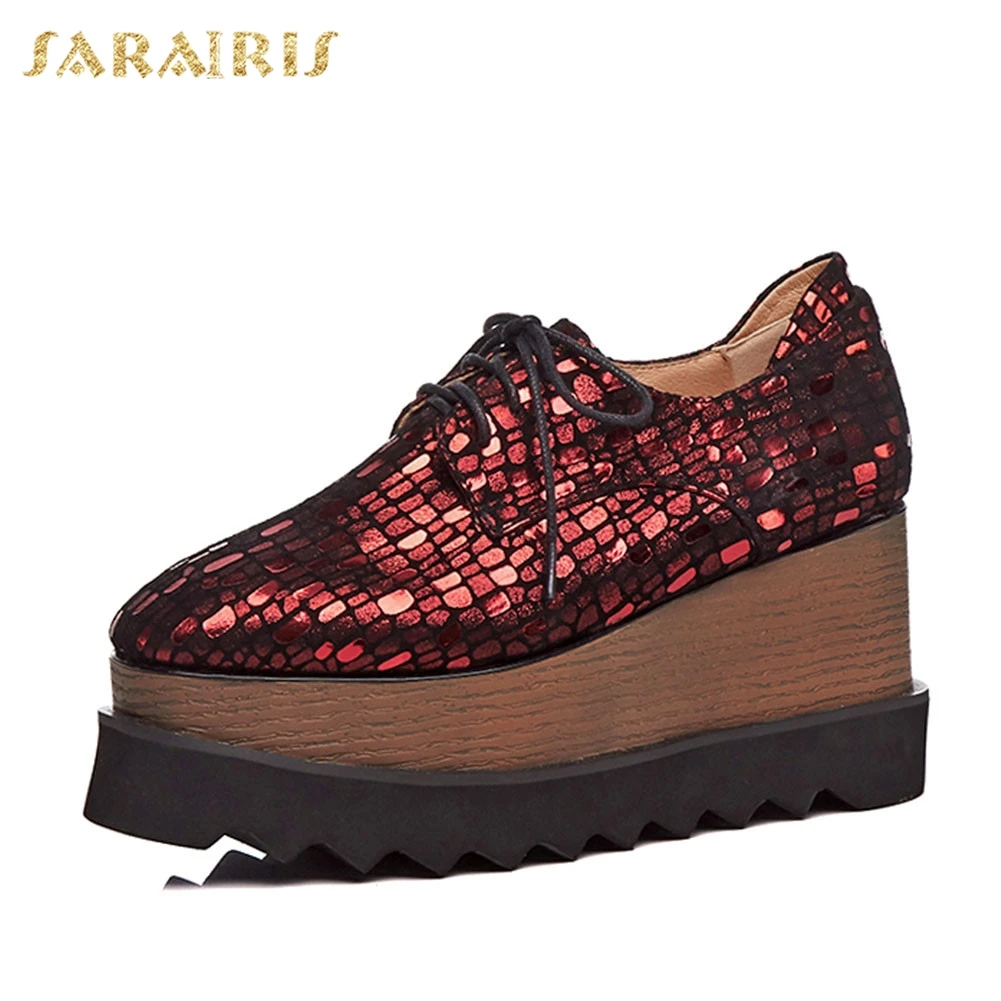

Sarairis Brand New Big Size 33-42 Kid Suede Lace Up Ladies Wedges Platform Women Shoes Woman Soft Autumn Flats