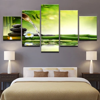 

Art Modular Poster Home Canvas Living Room Pictures 5 Panel Flower Bamboo Water Framework HD Printed Modern Painting Wall Decor