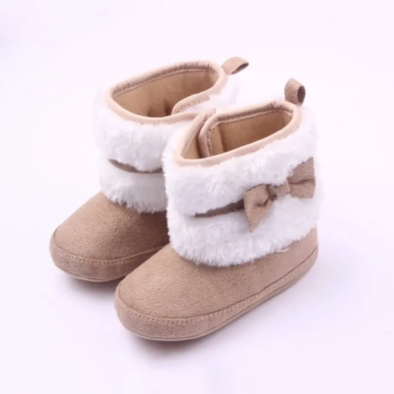 Теплые осень/зима Обувь для девочек с милым бантом обувь малыша мягким furrybaby младенческой Сапоги и ботинки для девочек A12