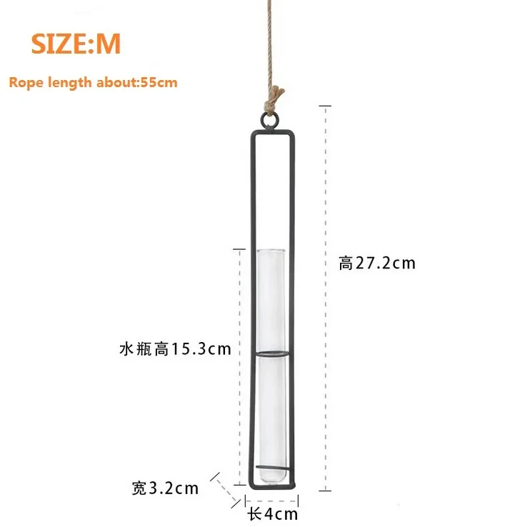 Креативная гидропонная ваза из кованого железа, прозрачная подвесная пробирка, Цветочная подвесная бутылка, простые вазы для украшения дома - Цвет: M