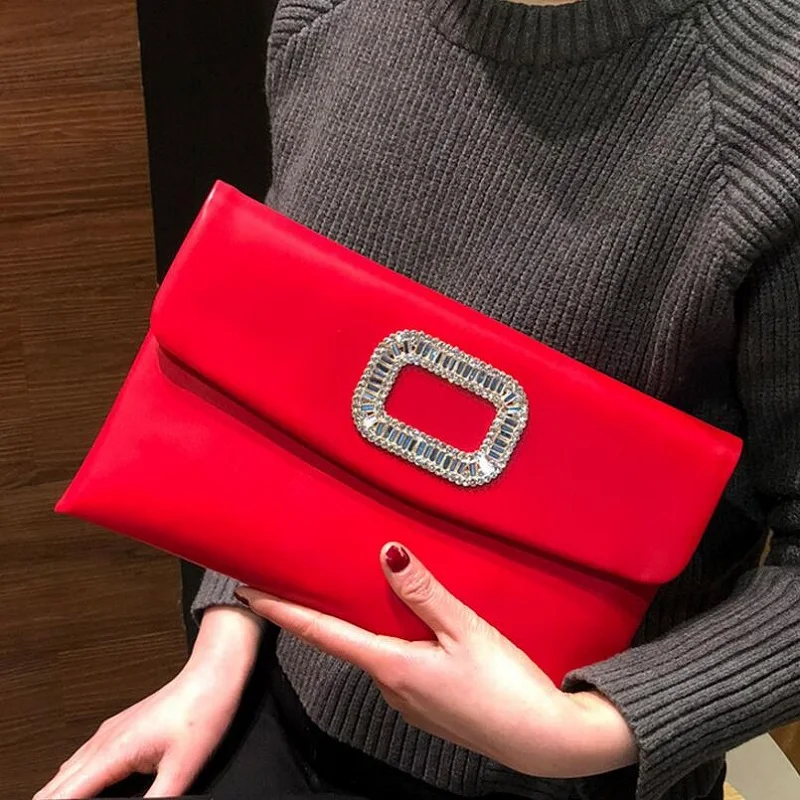 Clutch 2018 leather clutch bag female wedding envelope bag fashion red