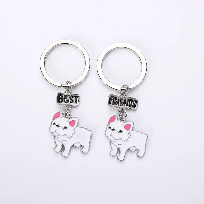 

Flyingforest bulldog best Friends Keychain Men Jewelry Car Keychain Gifts For Girlfriend New Fashion Key Ring Bag Charm Animal