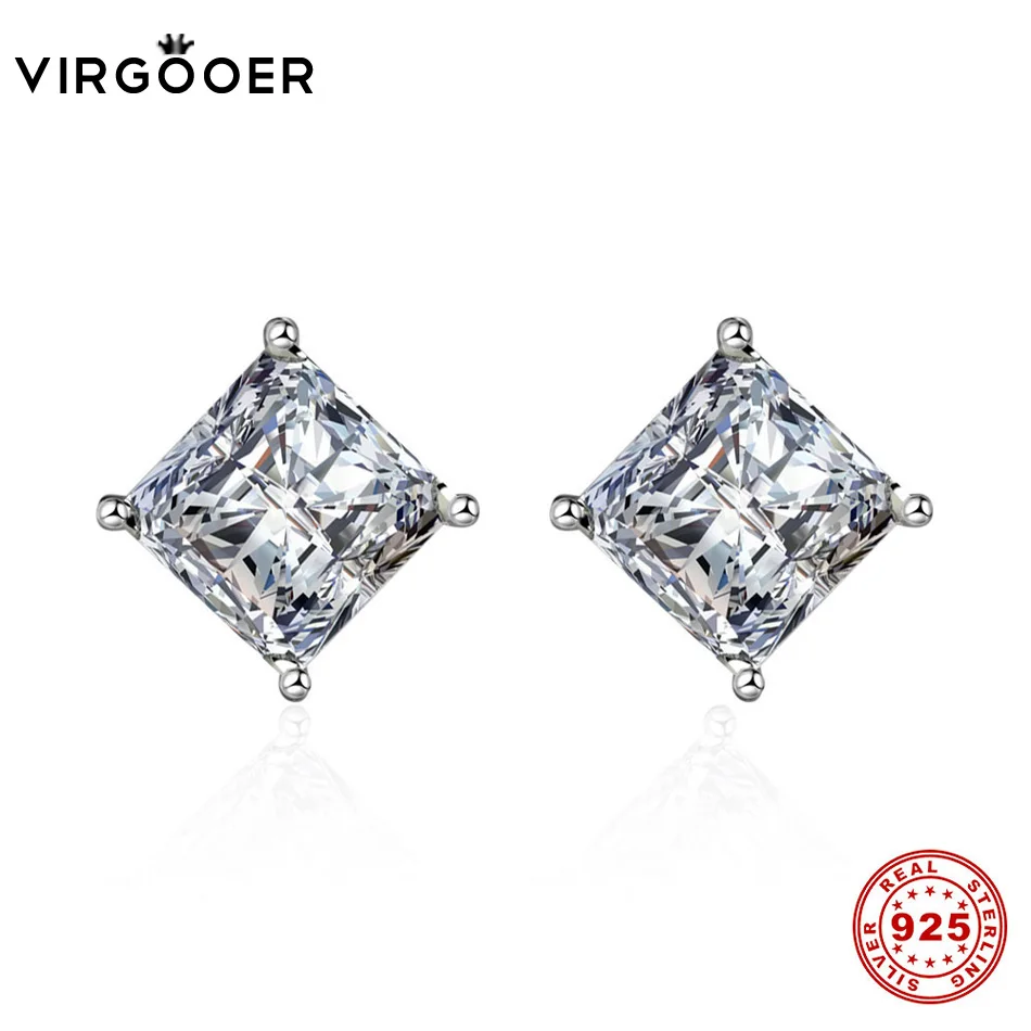 4 925 Sterling Silver Stud Earrings  Women Fashion Cute Tiny Clear Cubic Zirconia Silver Fine Jewelry Gift For Girls Kids Lady