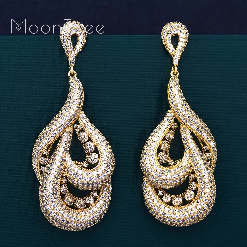 

MoonTree Luxury Water Drop Full Micro AAA Cubic Zirconia Gold Color Engagement Party Fashion Large earrings for women