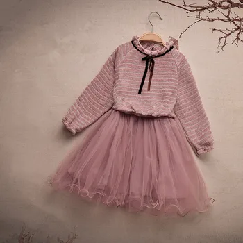 

New Spring Princess Baby Girls dresses kids Long Sleeve Dress with Leaves+Sweater 2Pcs Infants Girls Clothing Sets 3-9Y