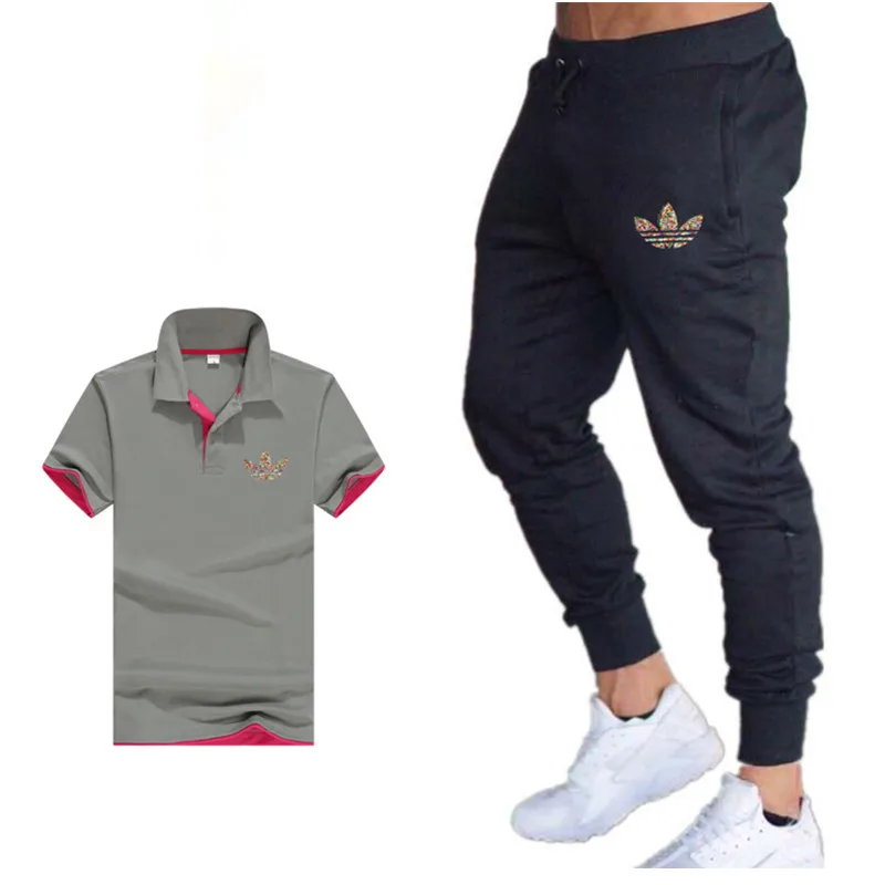 Summer Hot Sale Men's Sets T Shirts+pants Two Pieces Sets Casual Tracksuit Male 2019 Casual Tshirt Gyms Fitness trousers menPolo