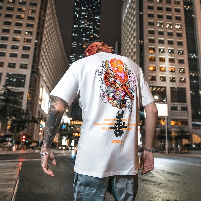 Bebovisi, японская Мужская футболка с демоном,, хип-хоп, с принтом дьявола, Мужская хлопковая футболка, мужская, Харадзюку, городская уличная одежда, Swag