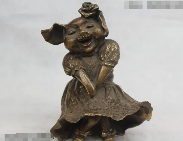 

wholesale factory 8"Chinese Folk Pure Bronze excellent Lucky Lifelike beautiful dance Pig Statue